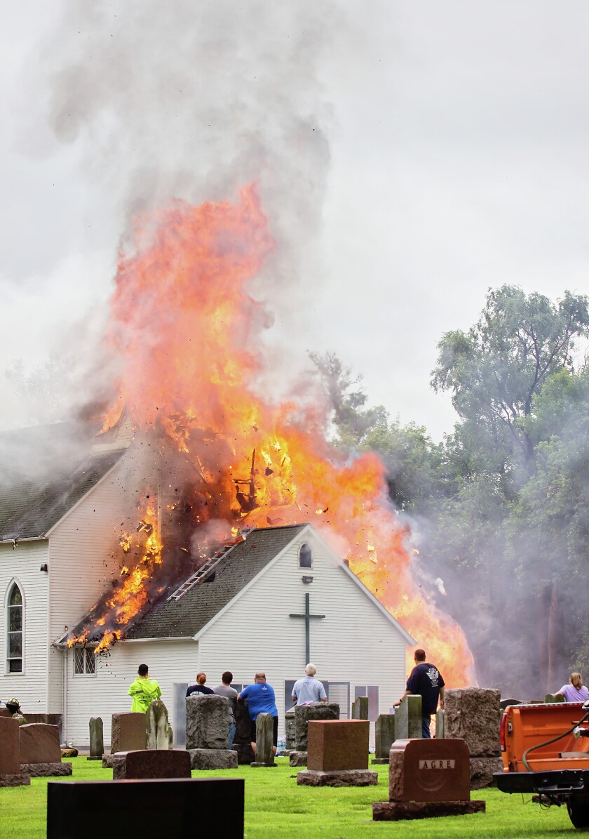 Photo courtesy of Rhonda Rae Photography, Granite Falls The Hawk Creek Lutheran Church in rural Sacred Heart was hit by lightning July 23, and fire destroyed most of the building and its contents.DESIGNER PLEASE NOTE CREDIT IS REQUIRED.