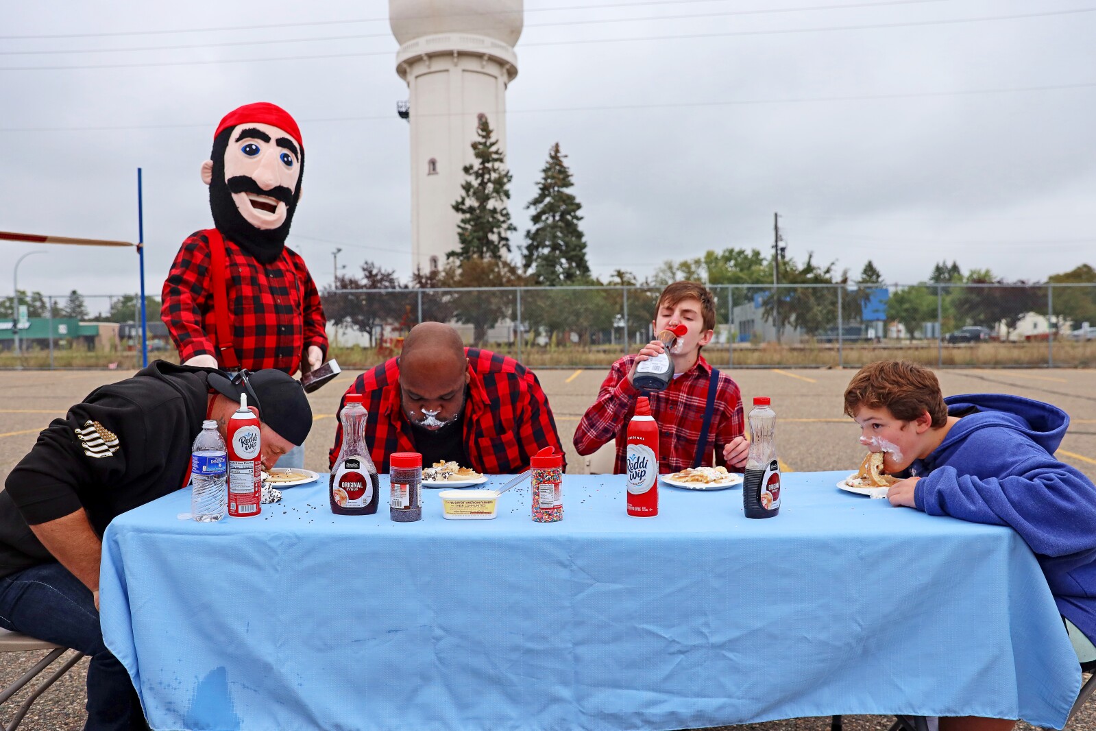Flapjack eating contest in front of the historic water tower.