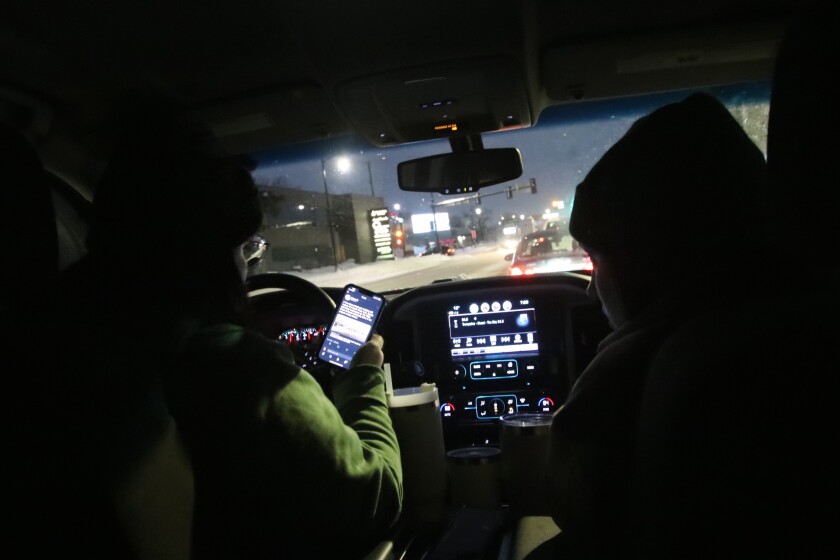 Driver Shelby Moch and Echo Altoff driving near downtown Fargo while en route to a job service center on Thursday, Jan. 26, 2023.jpg
