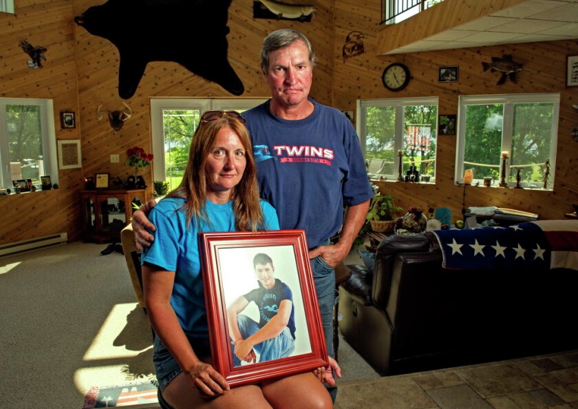 Tammy and John Sadek, photographed in their home near Rogers, N.D., on Tuesday, June 23, 2015, have yet to receive closure with respect to the death of their son, Andrew, who died last year. An autopsy concluded that Sadek died from a gunshot wound, but it could not determine the manner in which he died. Nick Wagner / The Forum