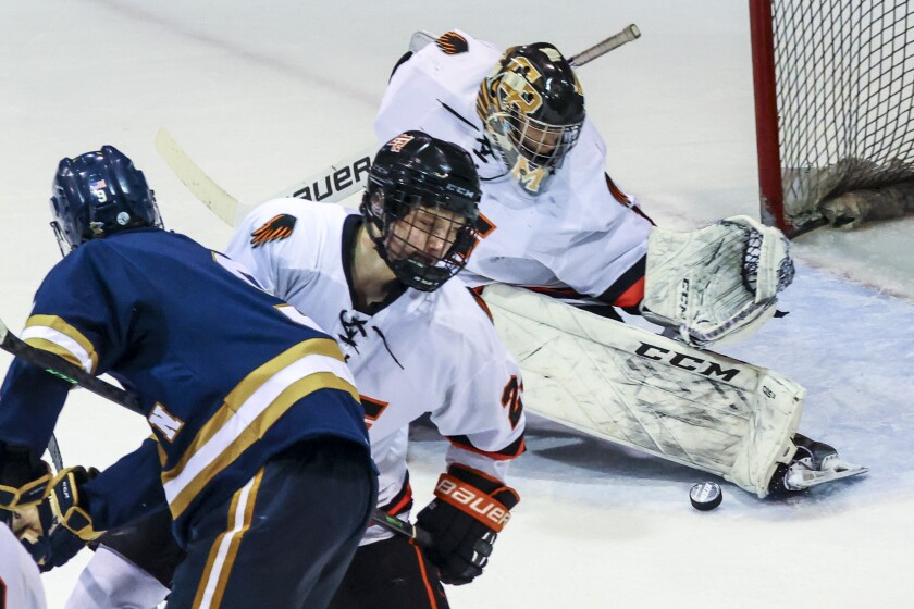 Hermantown boys hockey faces Grand Rapids at the IRA Civic Center.