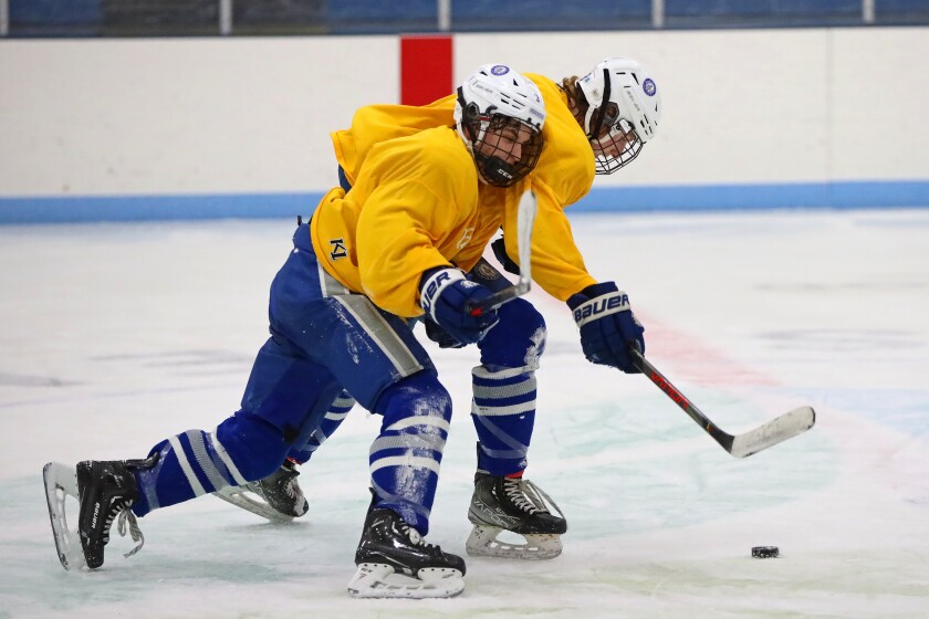 The Brainerd boys hockey team practices Friday, Nov. 25, 2022, at Essentia Health Sports Center in Brainerd.