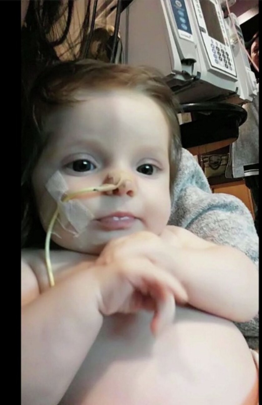 Della Hendrickson, daughter of Wesley and Sarah Hendrickson of Brainerd, was diagnosed with infant botulism earlier this month and spent time in the pediatric intensive care unit at the St. Paul campus of Children's Hospitals and Clinics. She is now on her way to a full recovery. She is pictured here from a Tuesday update to a GoFundMe page benefitting the Hendricksons. Submitted photo.