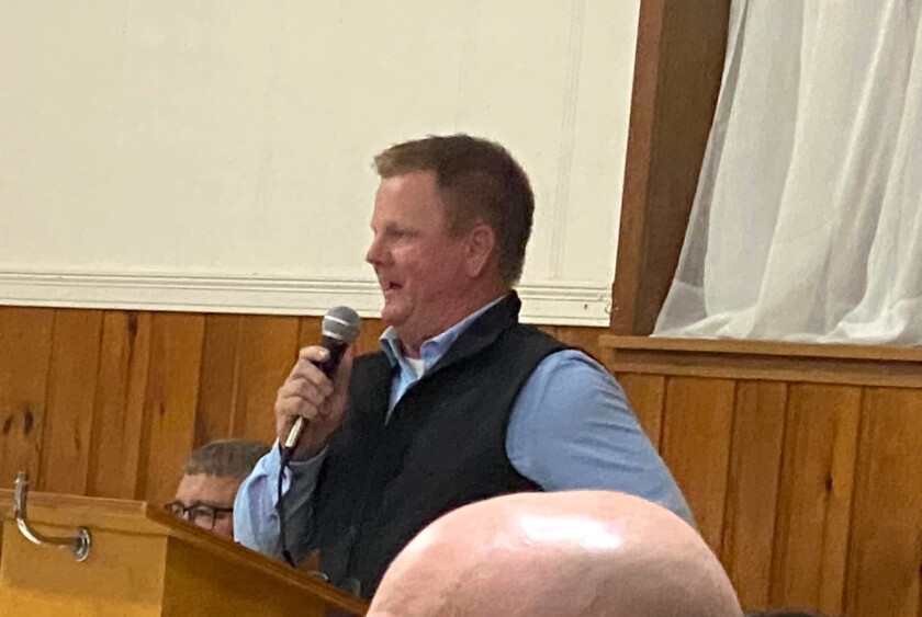 Chris Brown speaks during his acceptance speech after being included in the South Dakota Amateur Baseball Association Hall of Fame in November 2022.