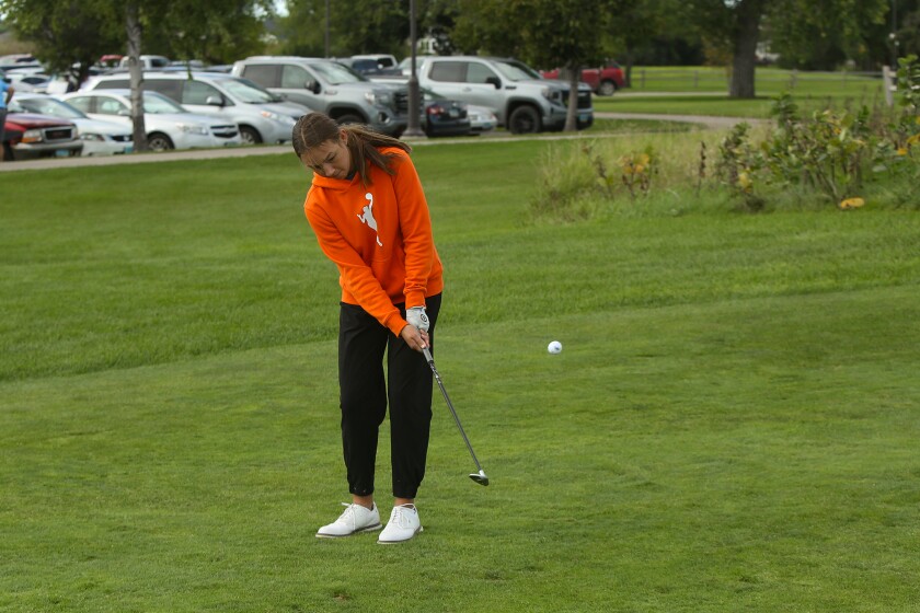 Sheyenne golfer Zoe Keene at practice on Aug. 29, 2024.