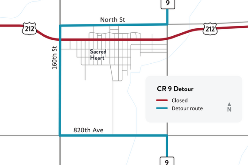 Construction on U.S. 212 and County Road 9 near Sacred Heart will close ...