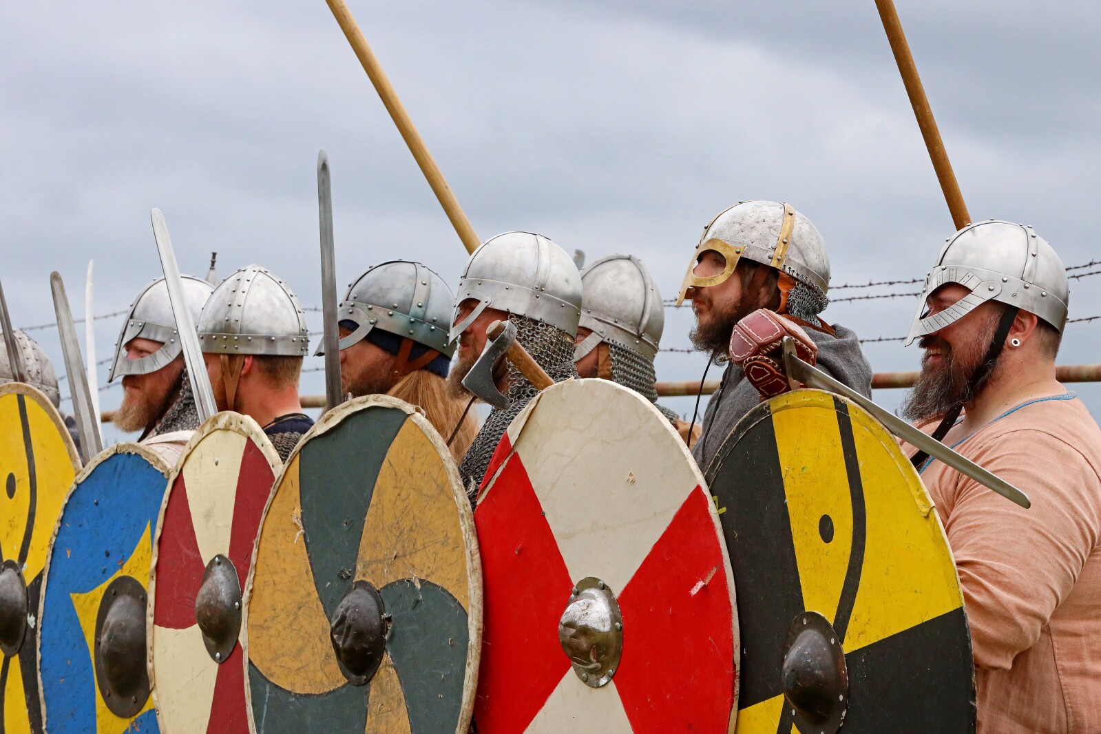 Viking warriors take part in a battle demonstration.