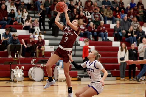 Crosby-Ironton's Sammie Hachey goes up for a layup against Cloquet on Friday, Jan. 10, 2025, at Crosby.