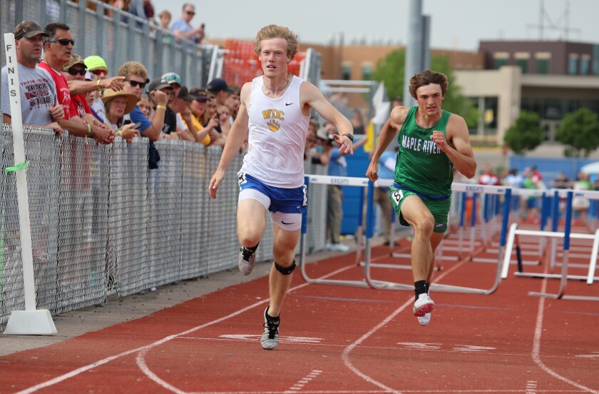 Wadena-Deer Creek's Brady Domier competes in the 110-meter hurdles during the Class 1A State Finals on Friday, June 10, 2022, at St. Michael-Albertville High School.