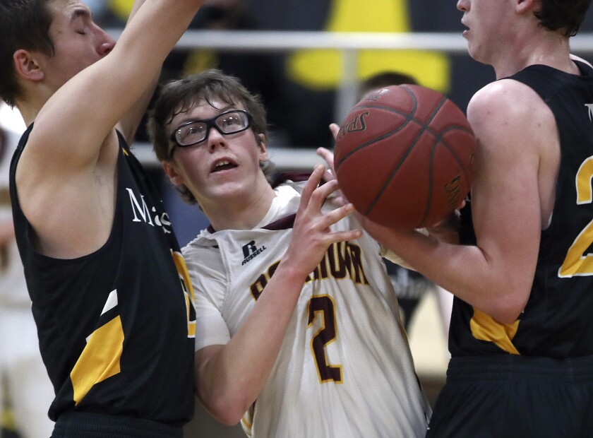 Basketball player defended.