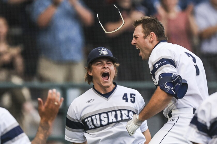 college men play baseball