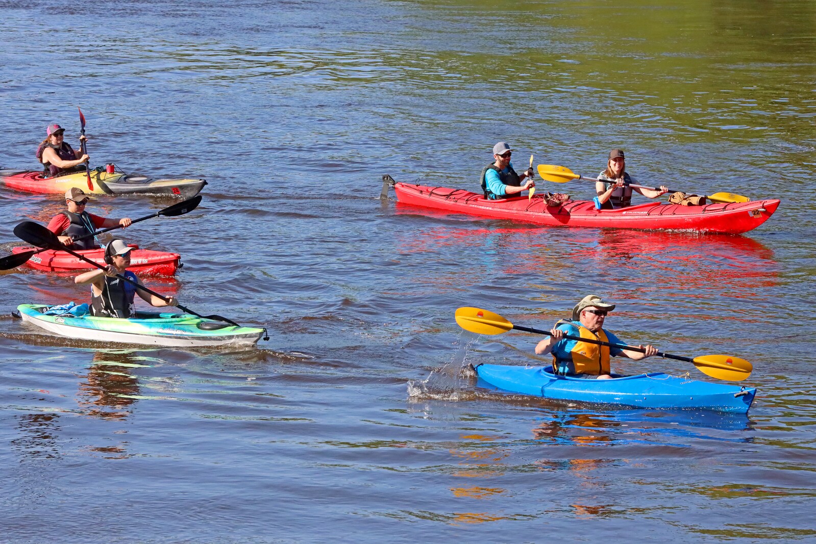 Racers head up the Mississippi River on Saturday, July 30, 2022, going from Kiwanis Park to Evergreen Landing and back again in Brainerd.