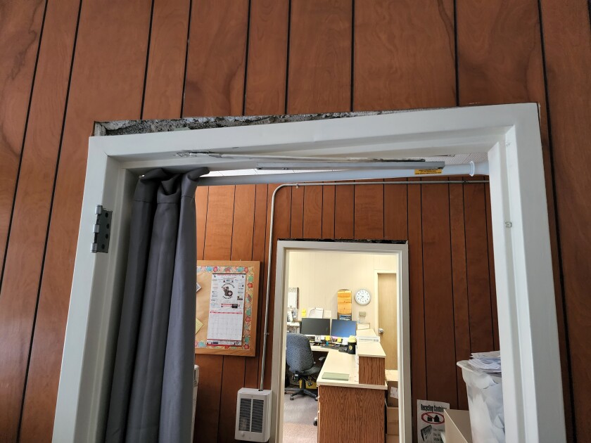Door frames are pulling away from the wall due to West Learning Center's settling, as shown on July 21, 2022.