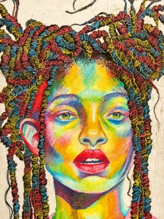 A student's painting of a woman for an art show.