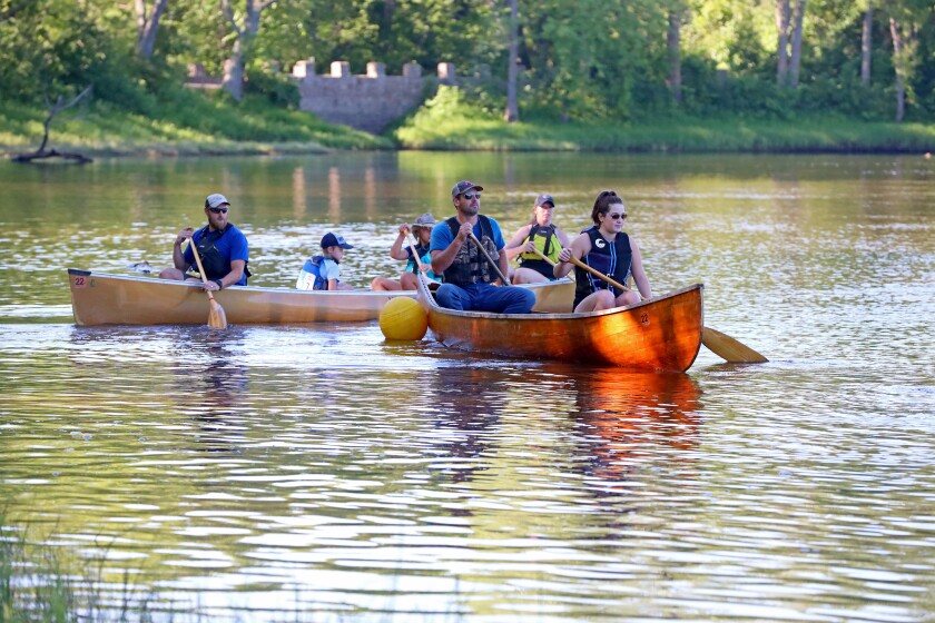 Racers head up the Mississippi River on Saturday, July 30, 2022, going from Kiwanis Park to Evergreen Landing and back again in Brainerd.